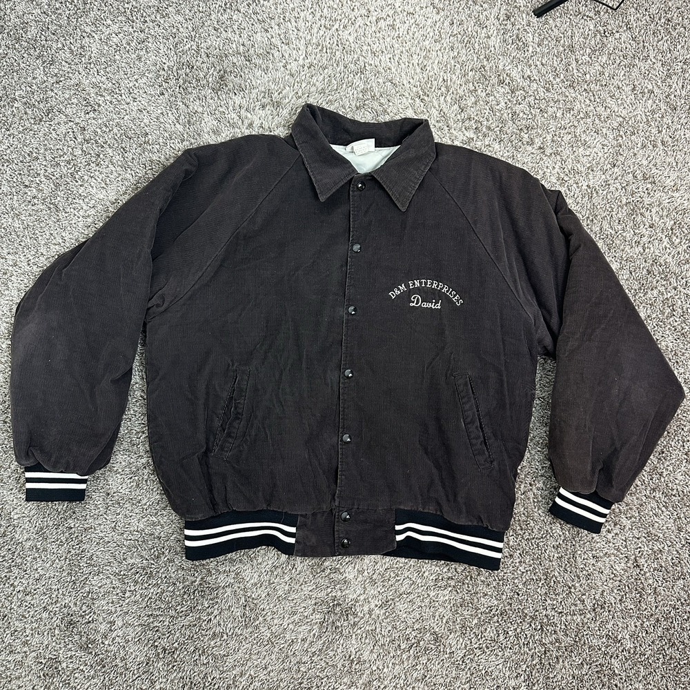 VINTAGE 90s Hartwell‎ Lined Corduroy Jacket L Brown Embroidered USA Retro